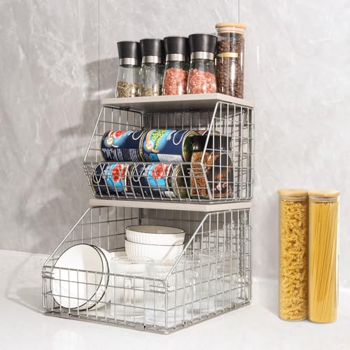 2-Tier Hanging Wire Basket with Wood Lid S172