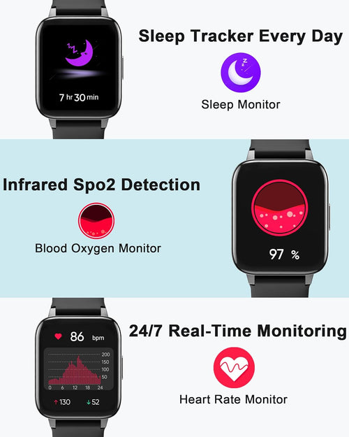 1.7" Smartwatch with Heart Rate SpO2 Sleep Monitor, 5ATM Waterproof Fitness Watch A5820