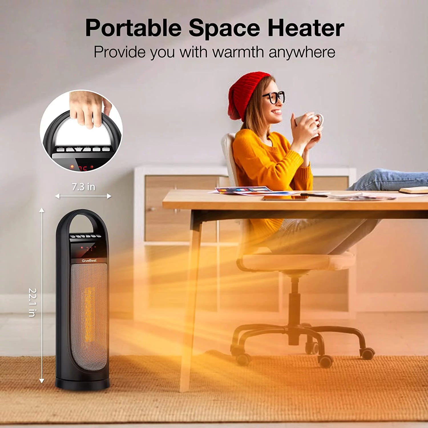 Tower Space Heater, 22" Electric Oscillating Floor Heater with Thermostat, Remote, Timer, 1500W U814804