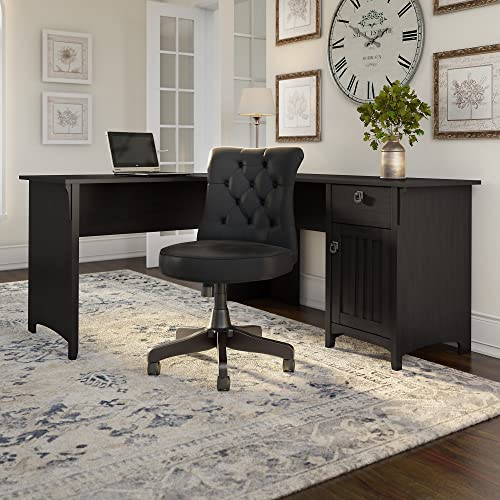 Vintage Black L Shaped Desk with Mid Back Tufted Office Chair D6503
