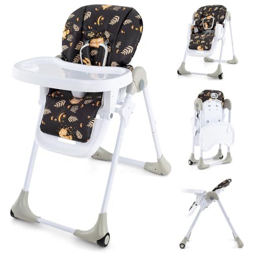 Light Gray Foldable Baby High Chair with Wheels Y924348