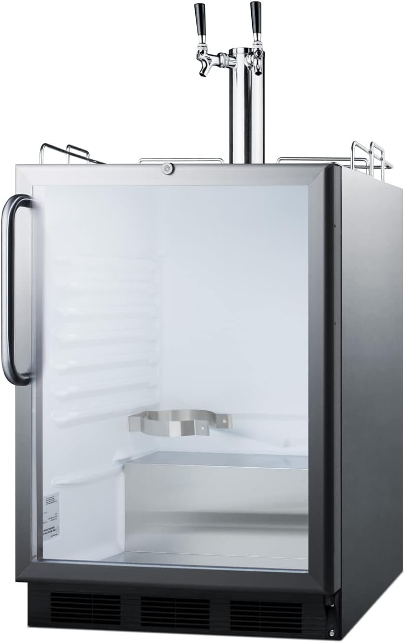 Built-in Undercounter Dual Tap Beer Dispenser with Glass Door and Stainless Steel Cabinet O5456