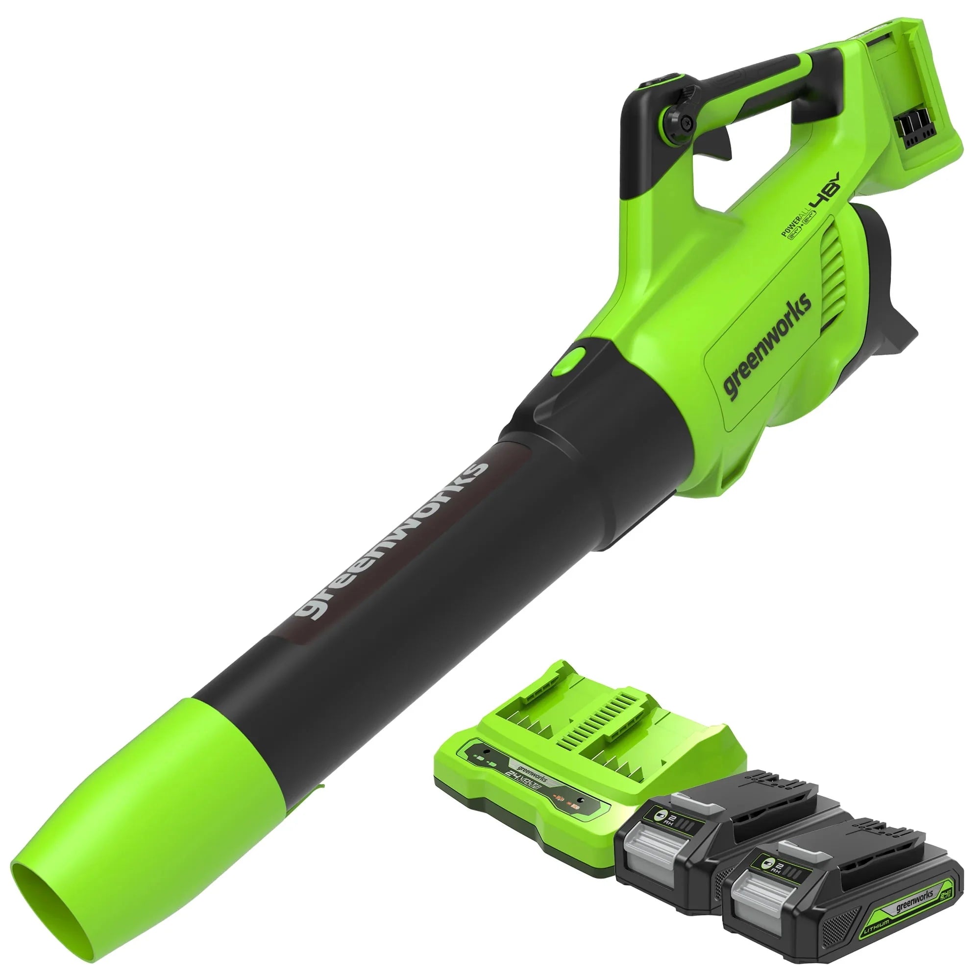 48V Brushless Leaf Blower 515CFM 125MPH with 2 2.0Ah Batteries & 4A Dual Port Charger A1821