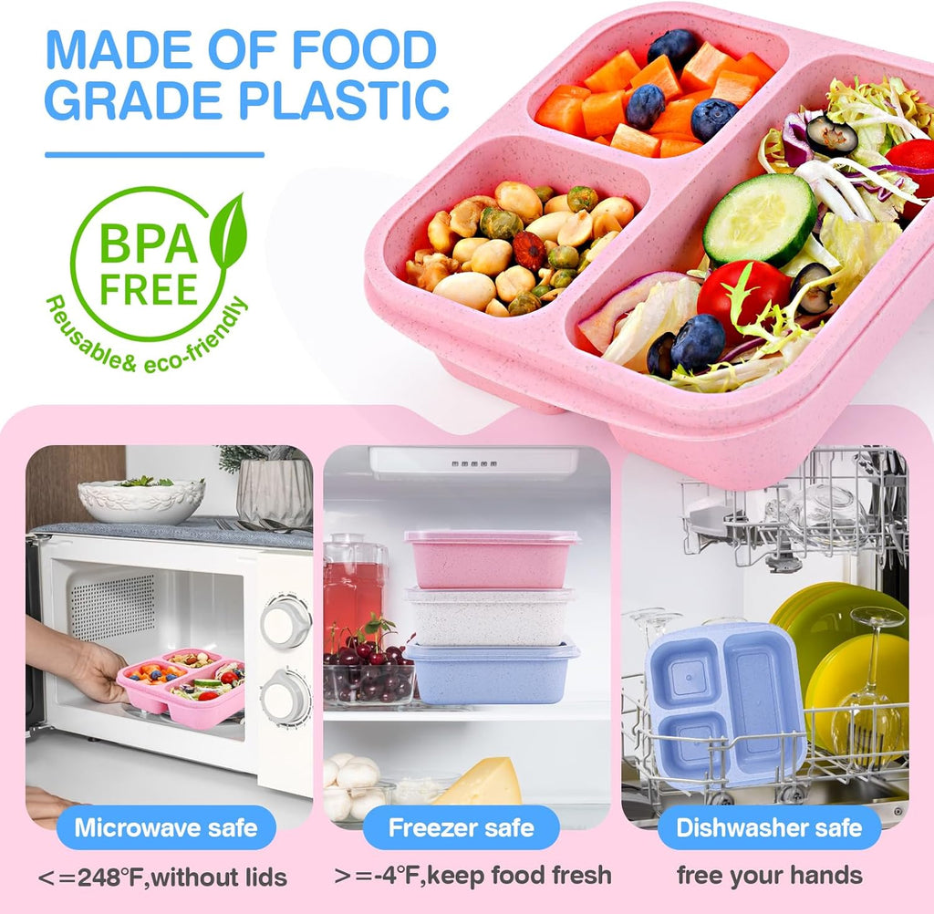 4 Pack 5 Compartments Divided Lunch Containers with Utensils E10570