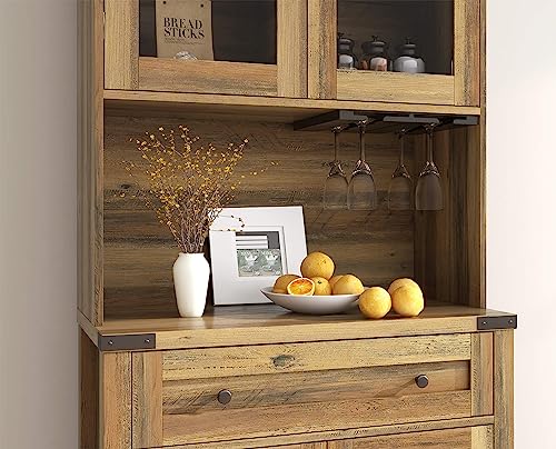 72 inch Tall Kitchen Pantry Cabinet Storage Hutch with Countertop and Doors E5199