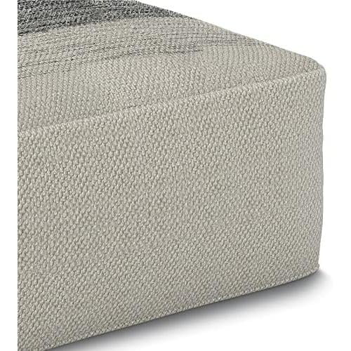 White And Gray Cotton Hand Knitted Square Pouf Ottoman, 20"X20"X10" R565