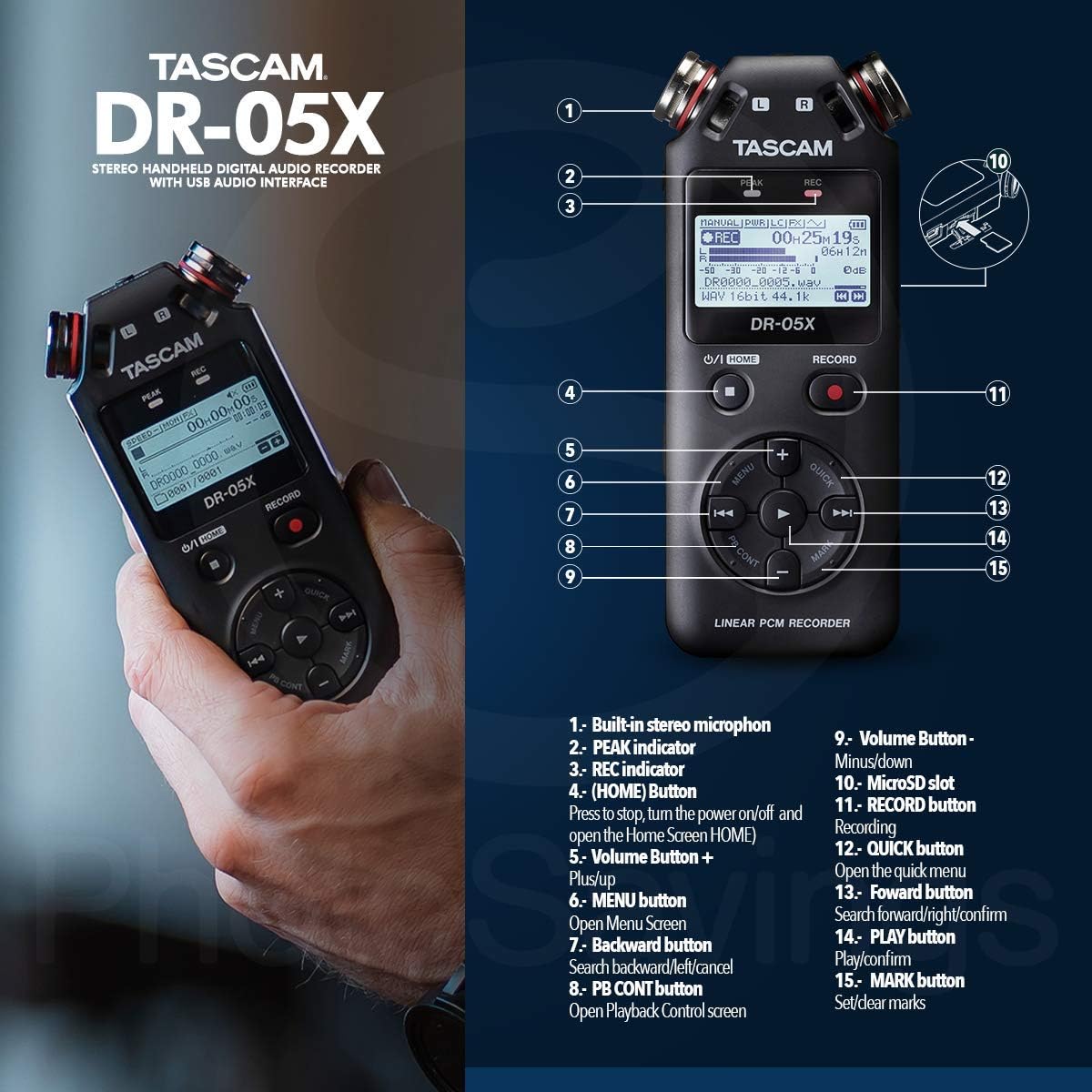 32GB Portable Stereo Digital Audio Recorder with USB Audio Interface M719120
