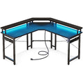 White Carbon Fiber L Shaped Gaming Desk with LED Lights & Power Outlets N316094