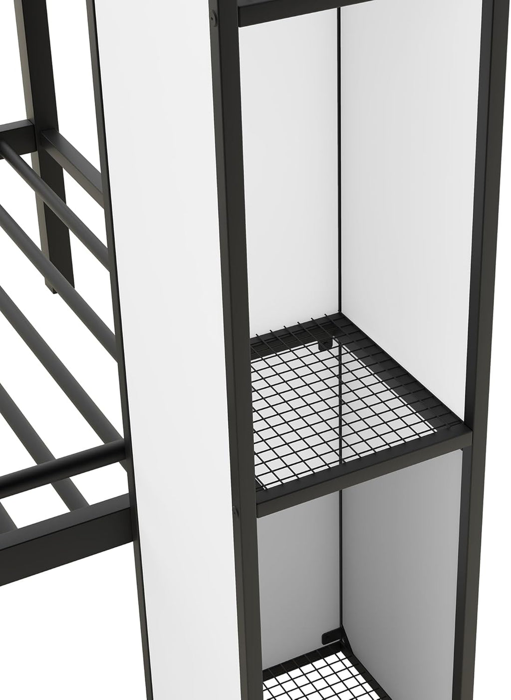 Black+White Twin Over Twin Metal Bunk Bed with Stairs and Storage Z273