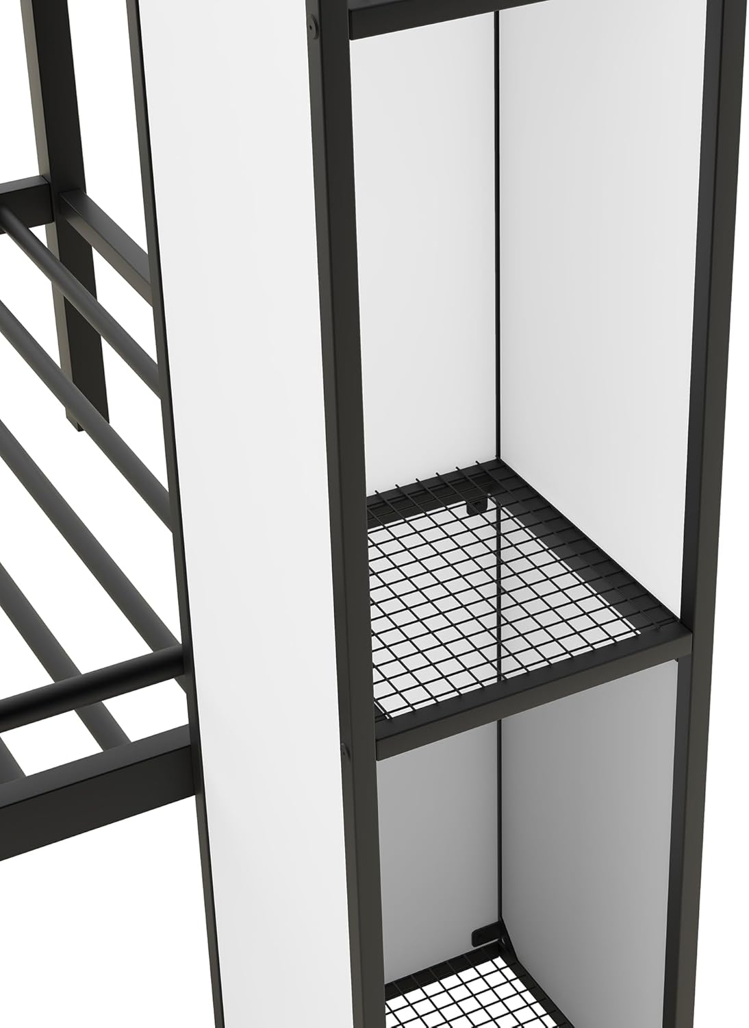 Black+White Twin Over Twin Metal Bunk Bed with Stairs and Storage Z273