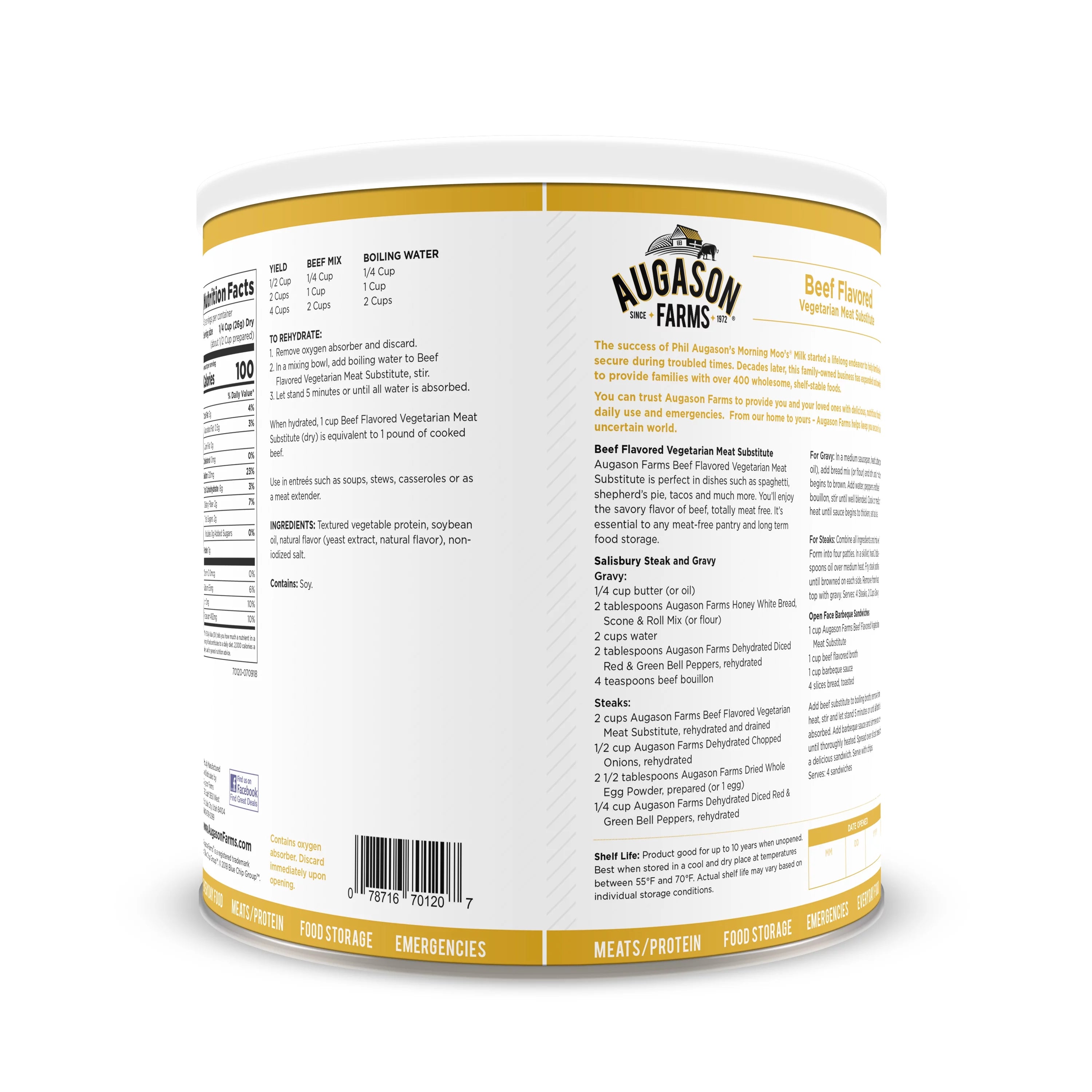 2 lbs 5 oz No. 10 Can Beef Flavored Vegetarian Meat Substitute V29901