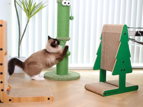 34-Inch Tall Cat Scratching Post with Sisal-Wrapped Post, Hanging Ball Toy, Vibrant Green J208