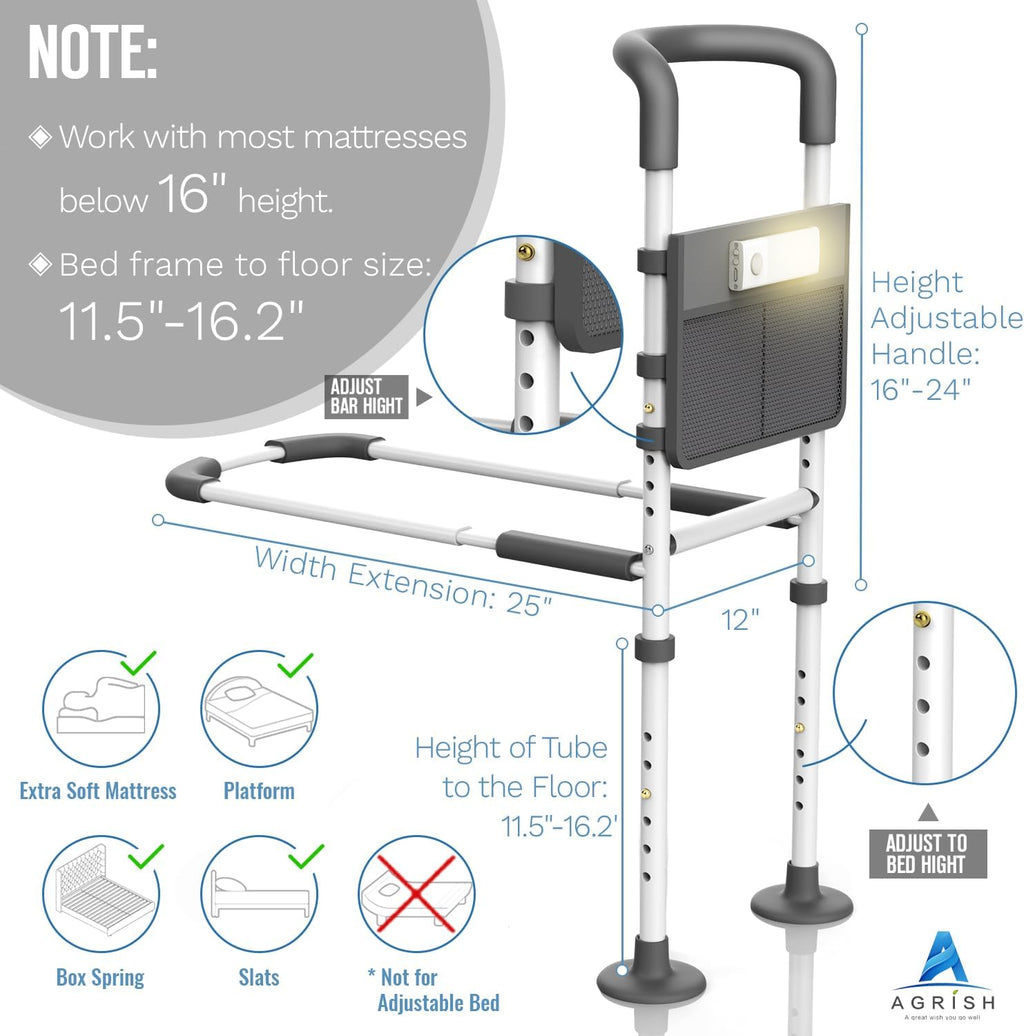 Medical Bed Rail with Motion Light and Storage Pouch B1524