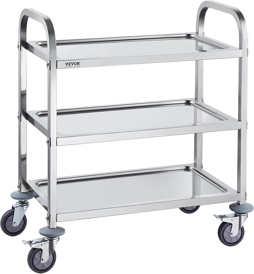 Stainless Steel 3 Shelves Rolling Lab Cart with Foot Brake T7239