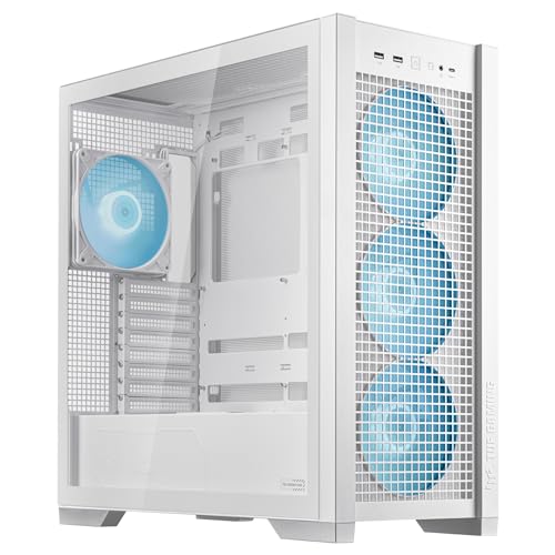 White ATX Mid-Tower PC Case with Four 140 mm ARGB Fans and Interchangeable Tempered Glass or Mesh Side Panels S6894