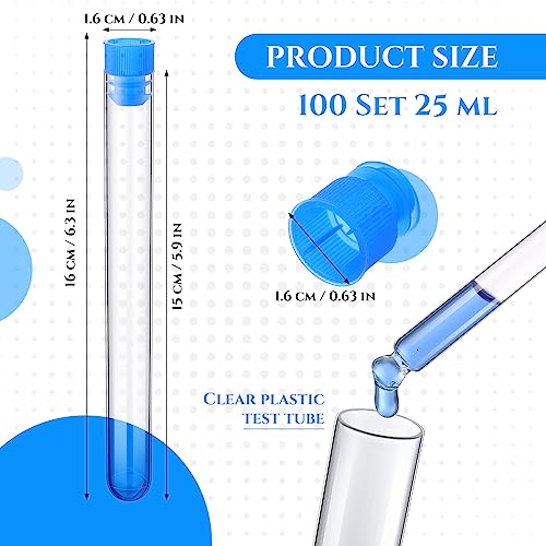 100 Pcs Clear Plastic Test Tubes with White Lids 16 x 150 mm U442