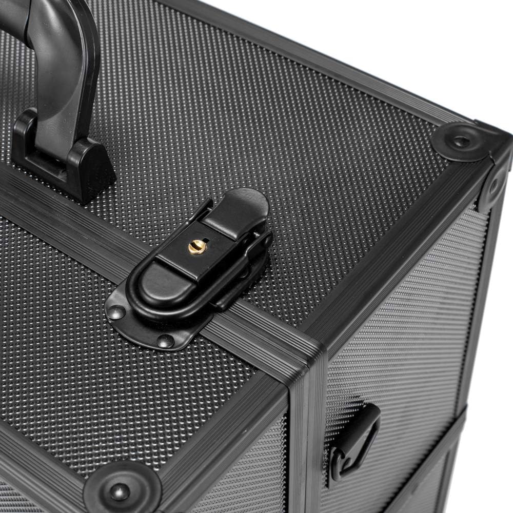 Portable Makeup Train Case with Lock and Compartments, black J41765