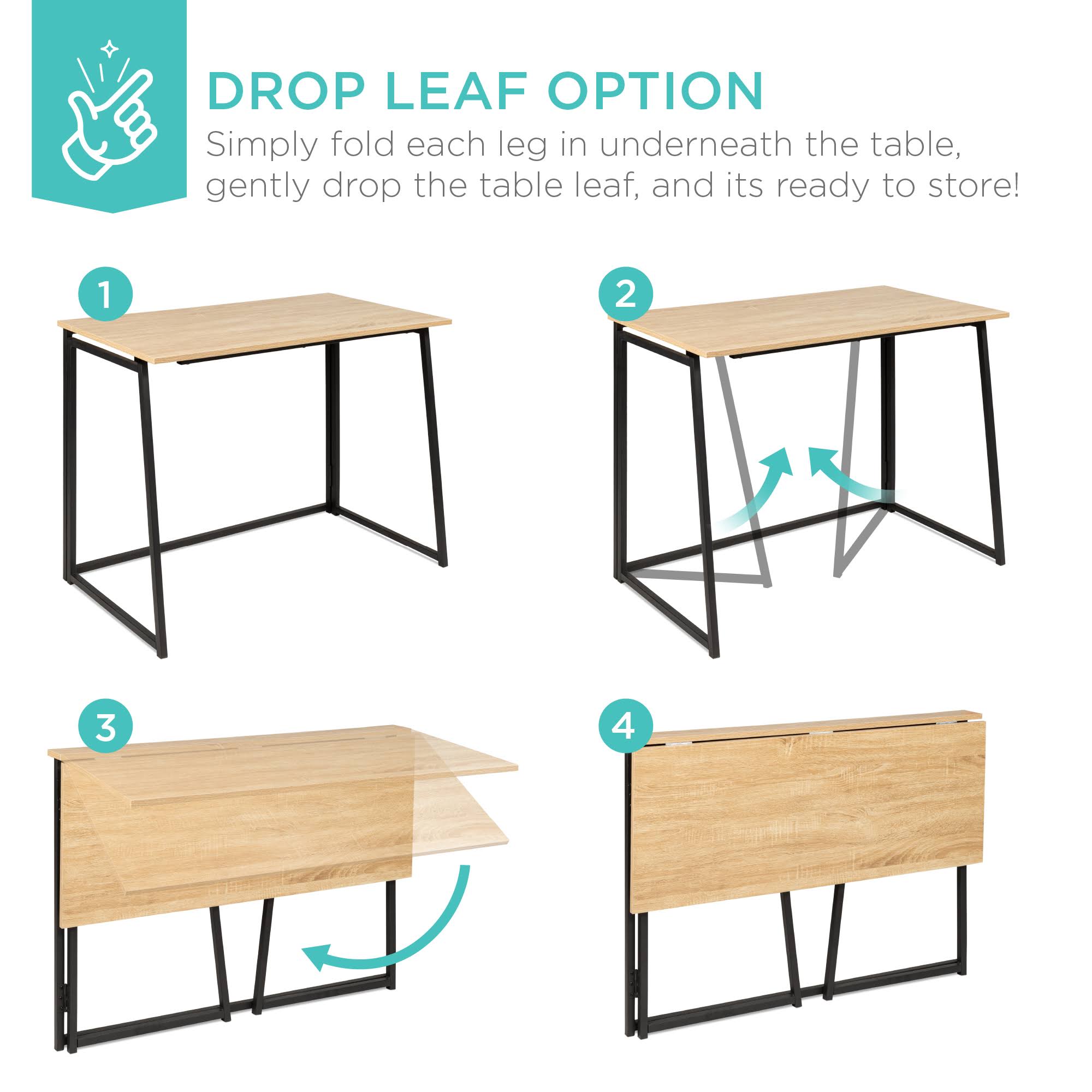 Black 42in Folding Drop Leaf Desk with Wood Table Top R562484