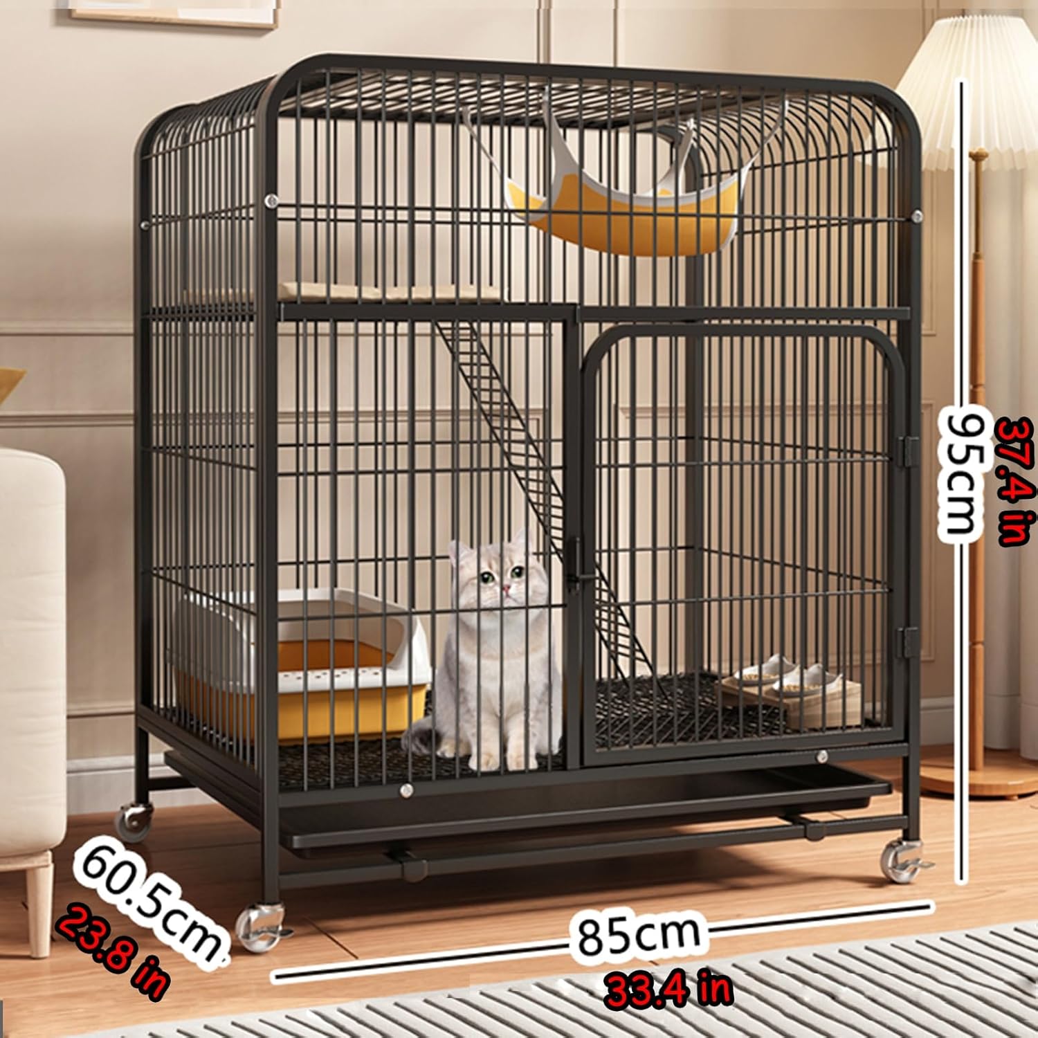 Large 2/3 Tier Cat Cage with Cat Litter Box W8737