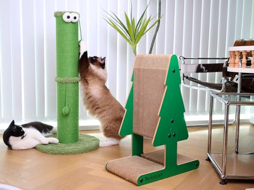 34-Inch Tall Cat Scratching Post with Sisal-Wrapped Post, Hanging Ball Toy, Vibrant Green J208
