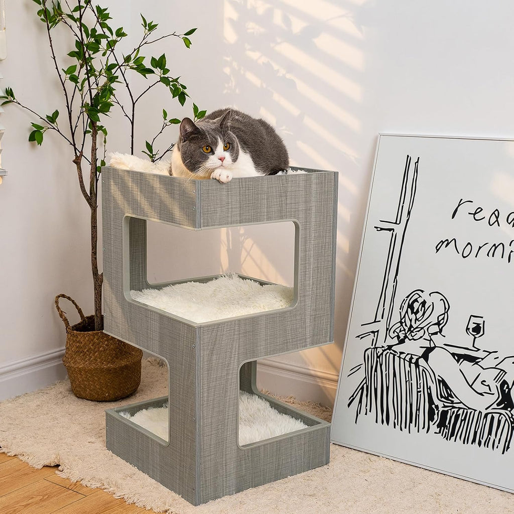 27.5 Inch Multi-Level Cat Tree with Removable Soft Blanket M573759