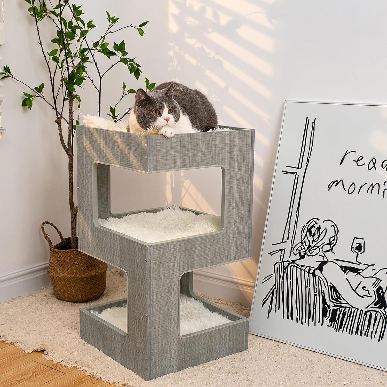 27.5 Inch Multi-Level Cat Tree with Removable Soft Blanket M573759