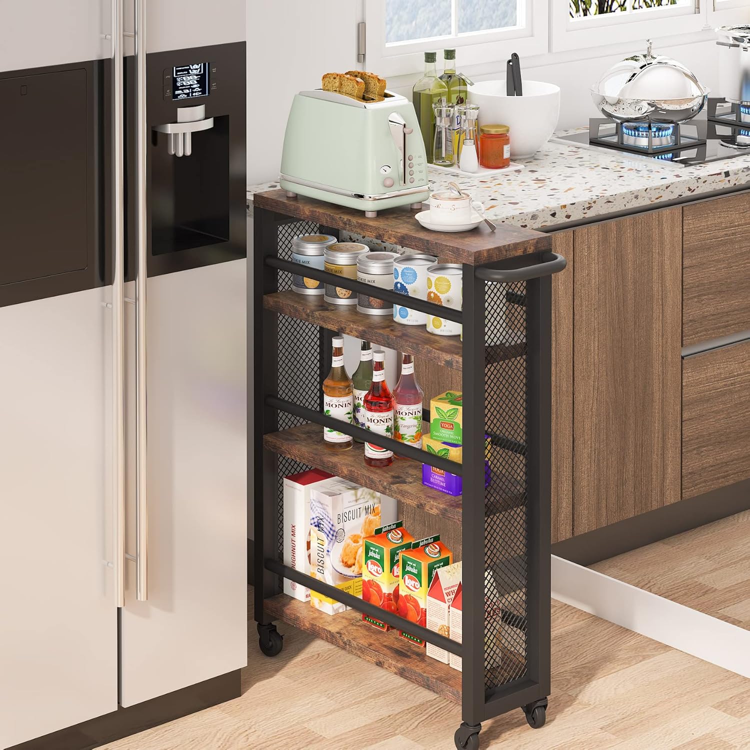 4-Tier Metal Rolling Storage Cart with Handle R470