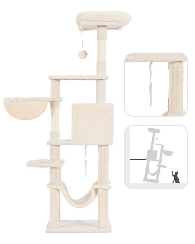 Light Gray Multi-Level Cat Tree with Hammock and Scratching Posts J5387