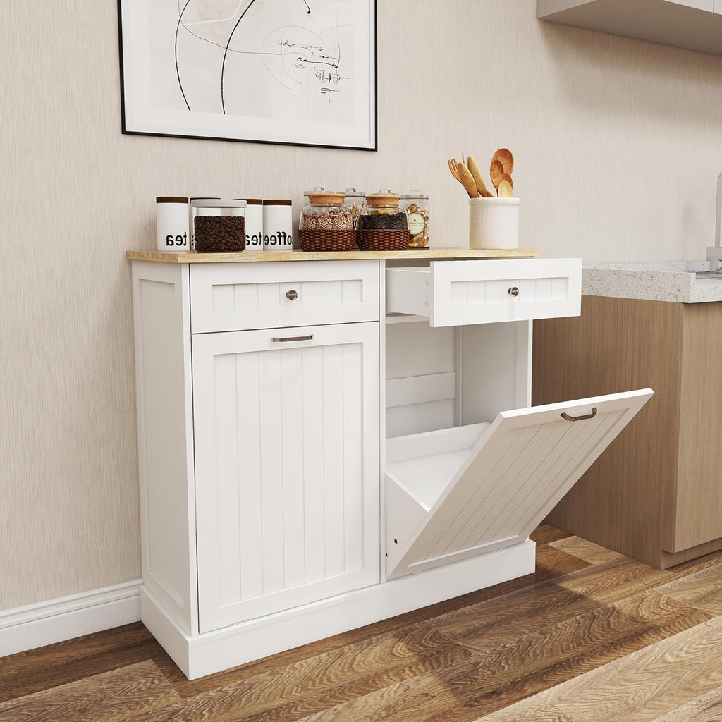 Double Tilt Out Trash Cabinet with Wood Tabletop X3110