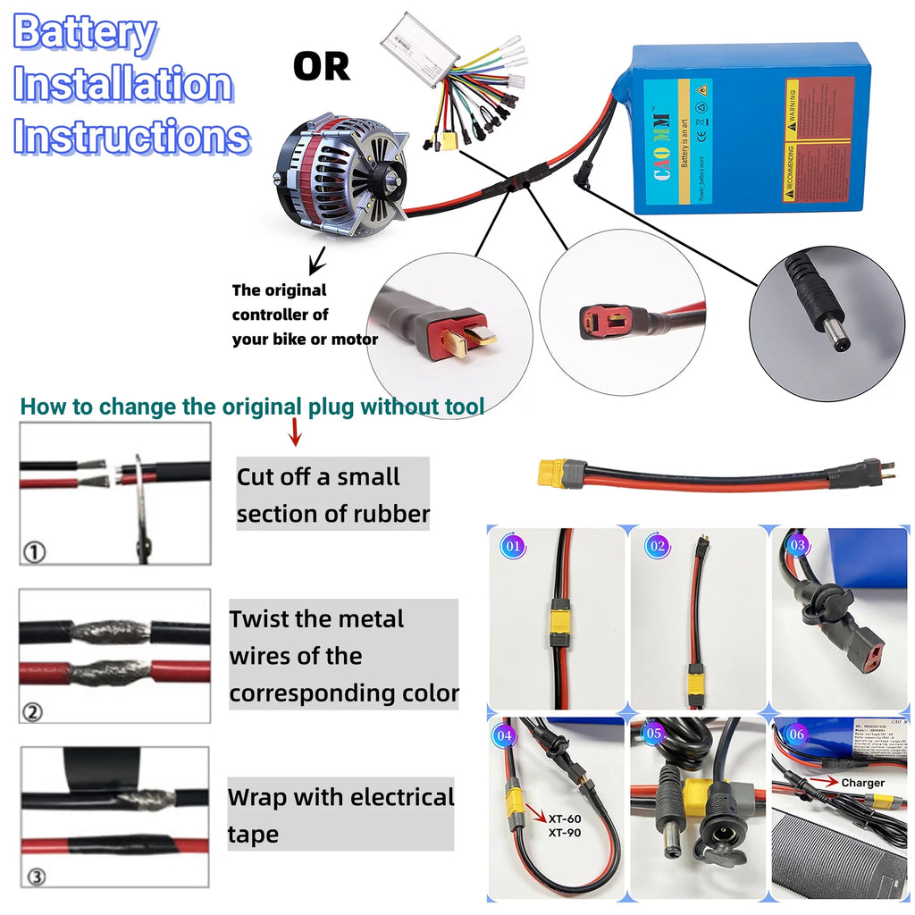 48V 14Ah Lithium Ebike Battery with 5A Fast Charger T Plug L6828