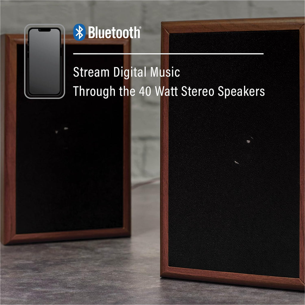 Walnut Turntable System with Bluetooth, CD, AM/FM and Speakers K855