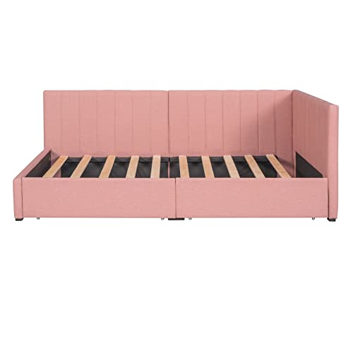 Beige Twin Size Upholstered Daybed with 2 Storage Drawers B9071