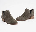Perforated Suede Ankle Booties, Size 8-1/2 Medium, Shady Grey O6966