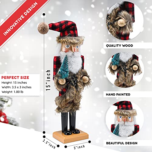 Red and Black Wooden Nutcracker Santa Claus 15" A70086