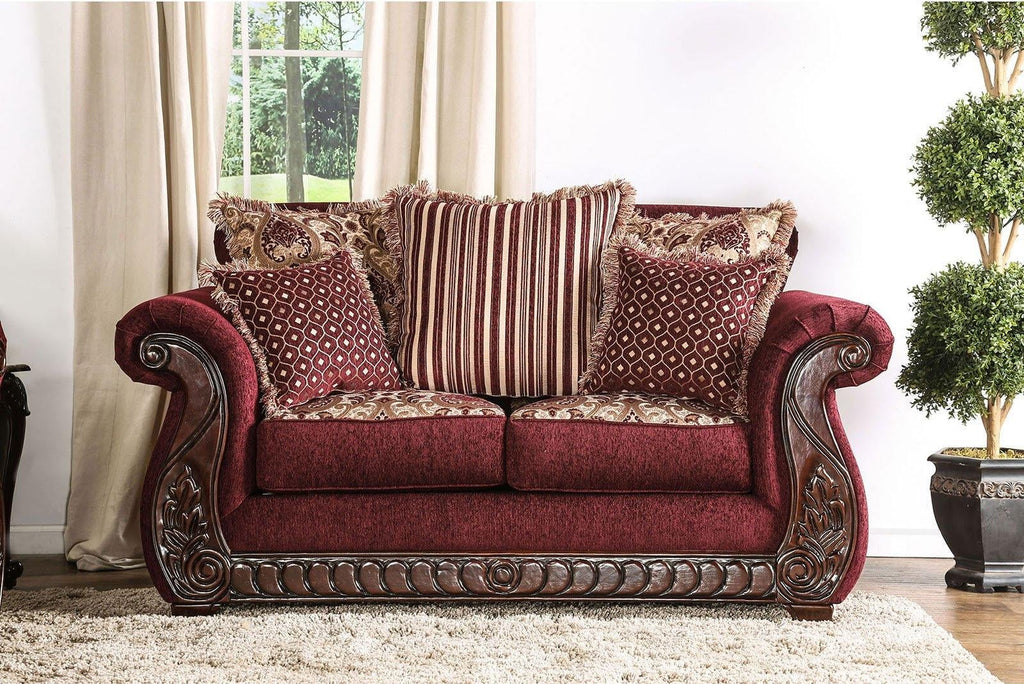 Traditional Wine Gold Fabric Living Room Set 3pcs I756