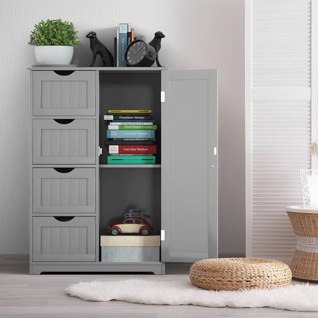 Gray Floor Cabinet with 4 Drawers & 1 Cupboard L81248