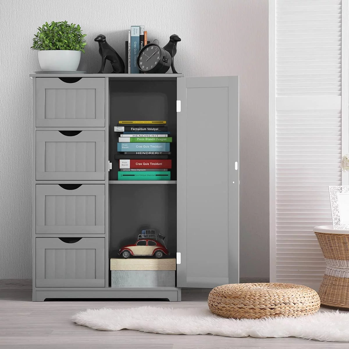 Gray Floor Cabinet with 4 Drawers & 1 Cupboard L81248
