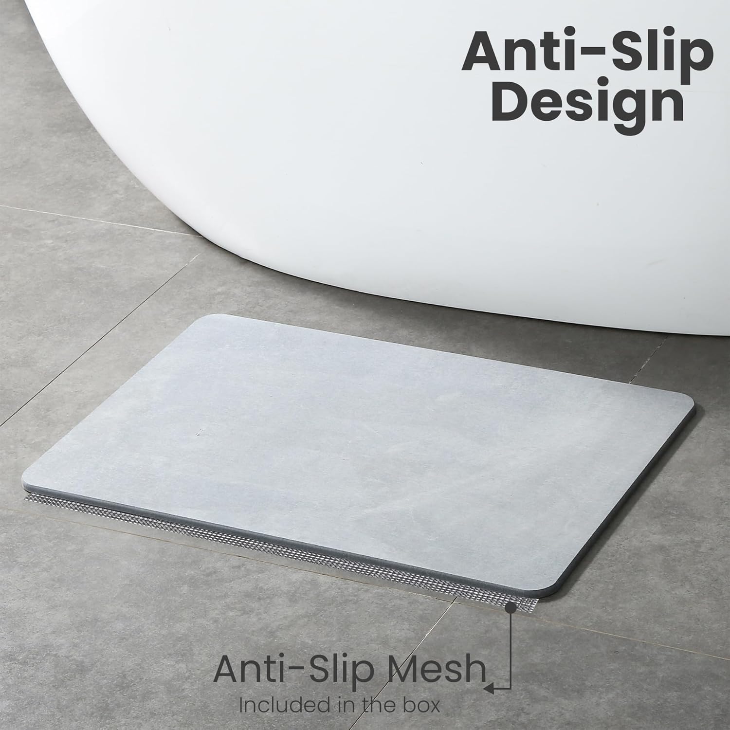 Gray 23.62 x 15.3 Diatomaceous Earth Bath Mat F100