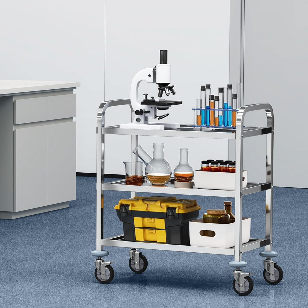 Stainless Steel 3 Shelves Rolling Lab Cart with Foot Brake T7239
