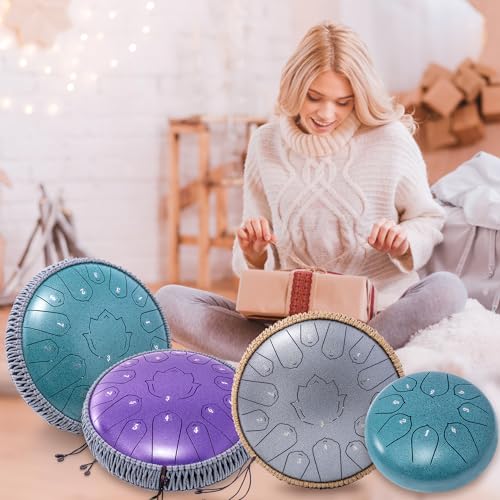 13 Inch 15 Notes Steel Tongue Drum with Travel Bag Drumsticks Holder Finger Paddles and Music Book J99882
