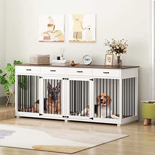 White 86.6 Inch Wooden Dog Crate with Drawers W222687