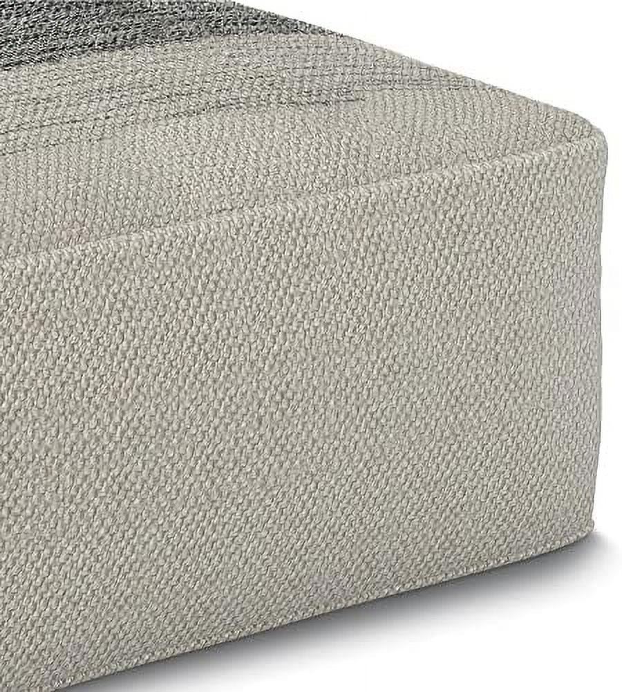 White And Gray Cotton Hand Knitted Square Pouf Ottoman, 20"X20"X10" R565