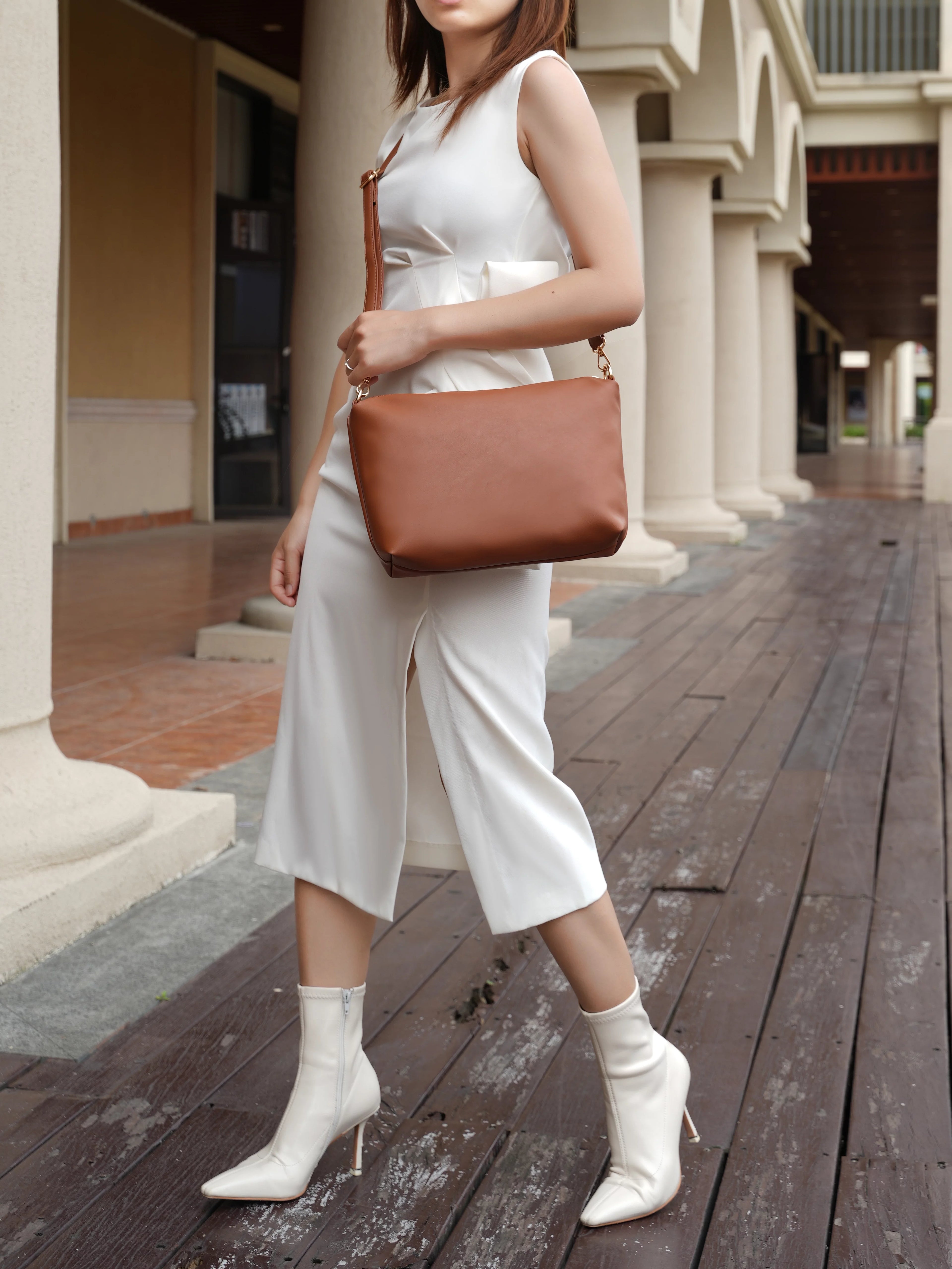 Vegan Leather Women's Shoulder Bag Crossbody Pouch 2 pcs Pewter D7386