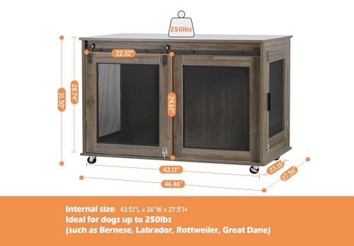 47 Inch Wooden Dog Crate Furniture with Sliding Doors and Wheels E479009