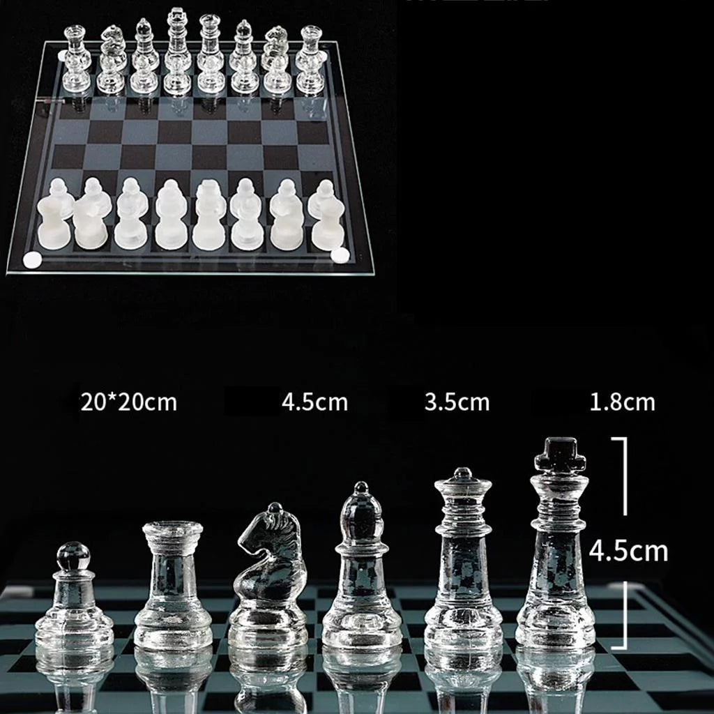 Solid Glass Chess Pieces with Padded Bottom Crystal Chess Board Play Set - 20x20cm G264