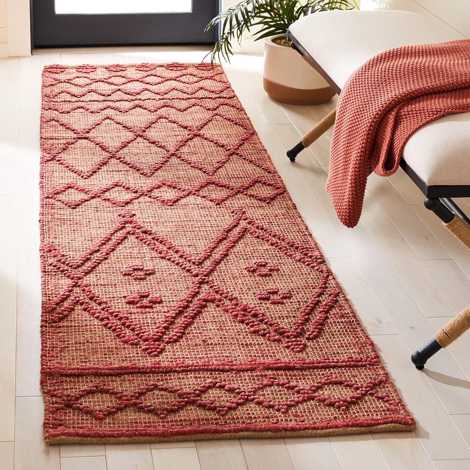 2'3" x 8' Red Natural Handmade Jute Runner Rug T72209