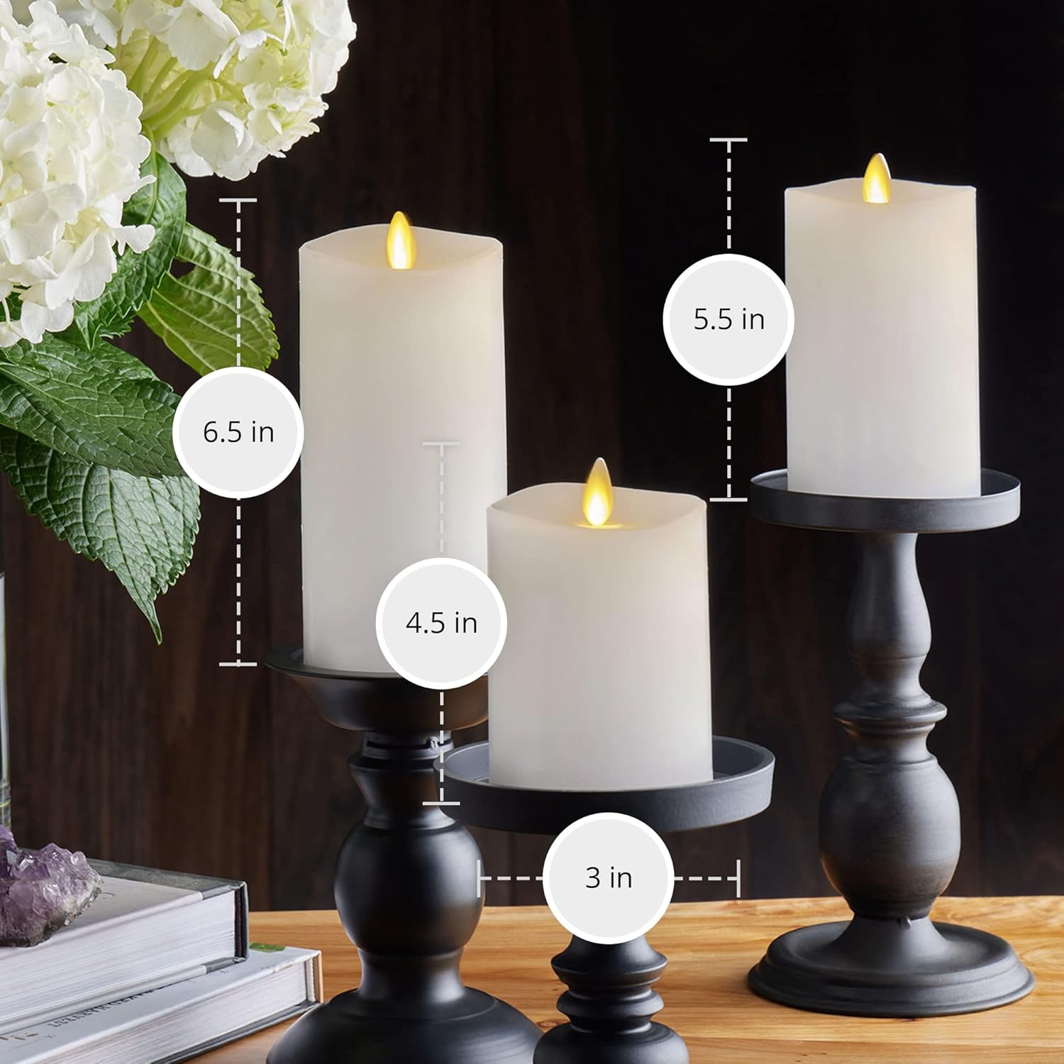 Set of 3 White Moving Flame Pillar Candle with Remote J29249