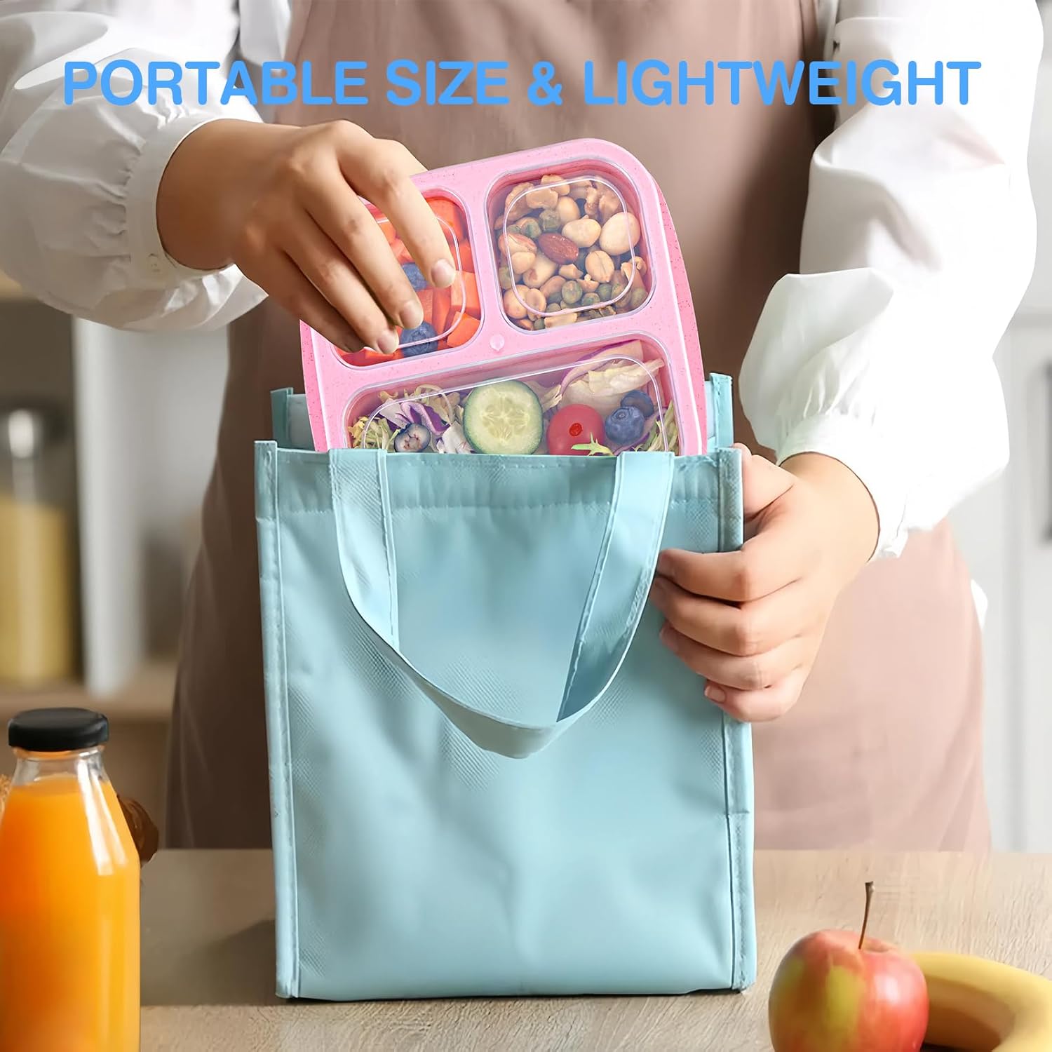 4 Pack 5 Compartments Divided Lunch Containers with Utensils E10570