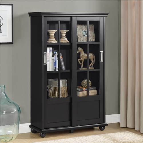 Red Bookcase with Sliding Glass Doors N523
