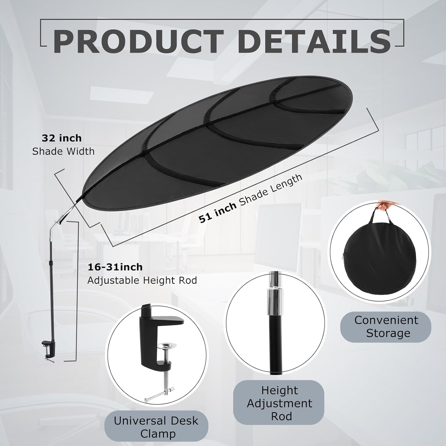 Black Adjustable Portable Cubicle Light Shade with Clamp Y4729